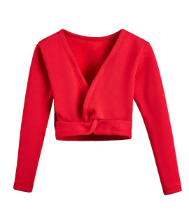 DANSHOW girls Ballet Wrap Tops Kids Long Sleeve Dance Sweater,Velvet Inner(824-130-04) Red