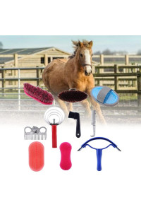 Equine Horse Grooming Kit, Horse Brush Set,10 Piece Equine Care Series Set Horse Cleaning Tool Brush Comb Grips Set questrain Brush Curry Comb Horse Cleaning Tool Set