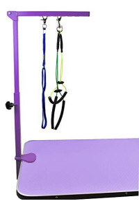 Downtown Pet Supply - Portable Dog Grooming Arm with Loop & Clamp for Pet Grooming Table - Dog Grooming Supplies 27in Foldable Purple Steel Arm with S/M (19 or 21in) No Sit Haunch Holder