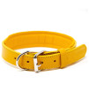 Logical Leather Padded Dog collar - Best Full grain Heavy Duty genuine Leather collar - Yellow - Medium