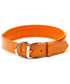 Logical Leather Padded Dog collar - Best Full grain Heavy Duty genuine Leather collar - Orange - Large