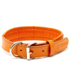 Logical Leather Padded Dog collar - Best Full grain Heavy Duty genuine Leather collar - Orange - Medium