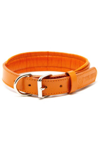 Logical Leather Padded Dog collar - Best Full grain Heavy Duty genuine Leather collar - Orange - Medium