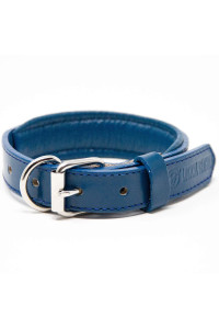 Logical Leather Padded Dog collar - Best Full grain Heavy Duty genuine Leather collar - Blue - Small