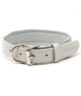Logical Leather Padded Dog collar - Best Full grain Heavy Duty genuine Leather collar - grey - Medium