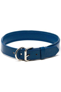 Logical Leather Padded Dog collar - Best Full grain Heavy Duty genuine Leather collar - Blue - Extra Large