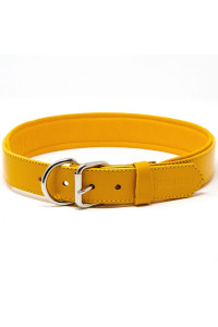 Logical Leather Padded Dog collar - Best Full grain Heavy Duty genuine Leather collar - Yellow - Extra Large