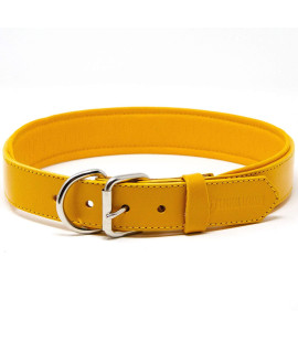 Logical Leather Padded Dog collar - Best Full grain Heavy Duty genuine Leather collar - Yellow - Extra Large