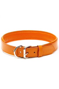 Logical Leather Padded Dog collar - Best Full grain Heavy Duty genuine Leather collar - Orange - Extra Large
