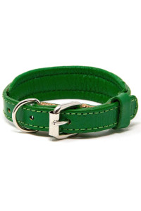 Logical Leather Padded Dog collar - Best Full grain Heavy Duty genuine Leather collar - green - Extra Small