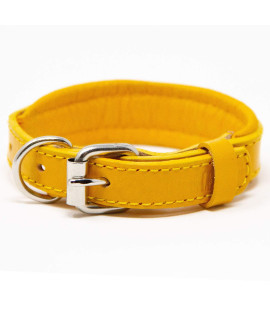Logical Leather Padded Dog collar - Best Full grain Heavy Duty genuine Leather collar - Yellow - Extra Small