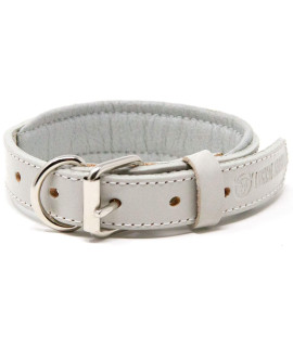 Logical Leather Padded Dog collar - Best Full grain Heavy Duty genuine Leather collar - grey - Small