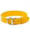 Logical Leather Padded Dog collar - Best Full grain Heavy Duty genuine Leather collar - Yellow - Large