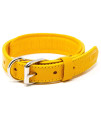 Logical Leather Padded Dog collar - Best Full grain Heavy Duty genuine Leather collar - Yellow - Small