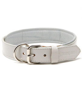 Logical Leather Padded Dog collar - Best Full grain Heavy Duty genuine Leather collar - grey - Large