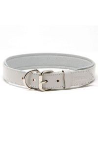 Logical Leather Padded Dog collar - Best Full grain Heavy Duty genuine Leather collar - grey - Extra Large