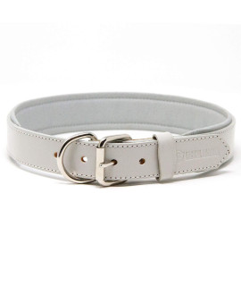 Logical Leather Padded Dog collar - Best Full grain Heavy Duty genuine Leather collar - grey - Extra Large