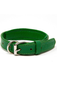 Logical Leather Padded Dog collar - Best Full grain Heavy Duty genuine Leather collar - green - Small