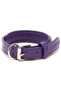 Logical Leather Padded Dog collar - Best Full grain Heavy Duty genuine Leather collar - Purple - Small