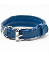 Logical Leather Padded Dog collar - Best Full grain Heavy Duty genuine Leather collar - Blue - Extra Small
