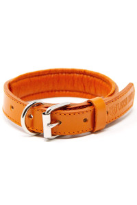 Logical Leather Padded Dog collar - Best Full grain Heavy Duty genuine Leather collar - Orange - Small