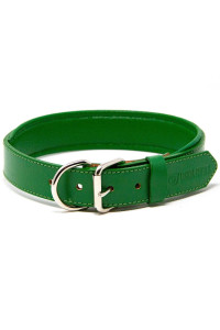 Logical Leather Padded Dog collar - Best Full grain Heavy Duty genuine Leather collar - green - Large