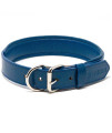 Logical Leather Padded Dog collar - Best Full grain Heavy Duty genuine Leather collar - Blue - Large
