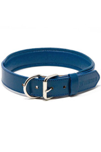 Logical Leather Padded Dog collar - Best Full grain Heavy Duty genuine Leather collar - Blue - Large