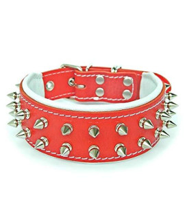 Bestia "Frenchie Red Genuine Leather Dog Collar. Studded. Soft Padded