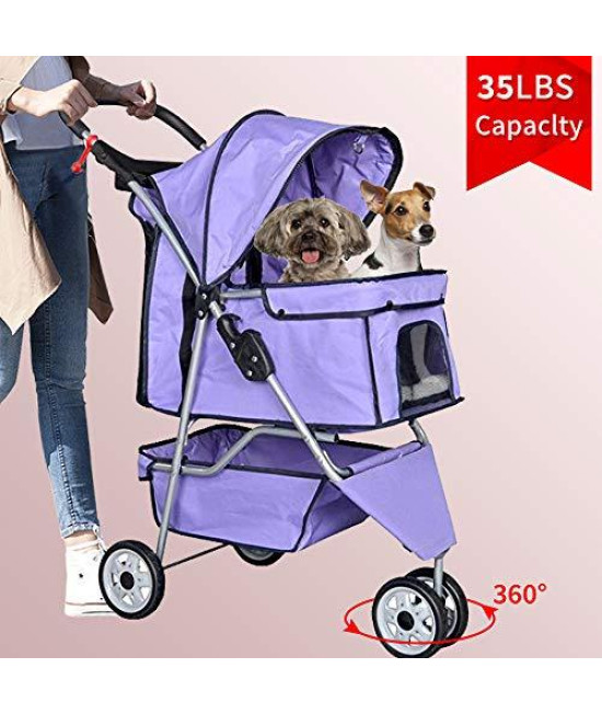 3 Wheels Pet Stroller Large/Small Dog Stroller for Dog, Cat Stroller Pet Jogging Stroller Pet Jogger Stroller Dog/Cat Cage Travel Lite Foldable Carrier Strolling Cart