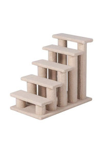 Good Life 25" 5 Steps Pet Stairs Carpeted Ladder Ramp Cats Scratching Post Cat Tree Climber for Cat Small Dogs Rabbit Beige