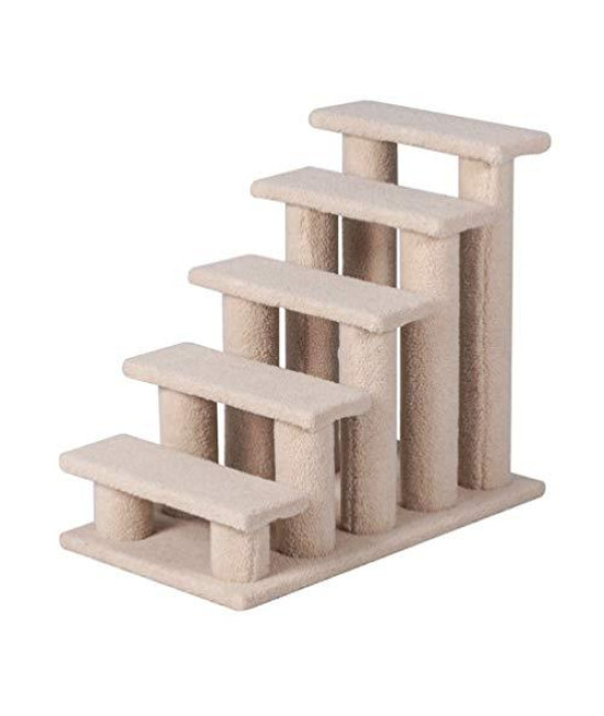 Good Life 25" 5 Steps Pet Stairs Carpeted Ladder Ramp Cats Scratching Post Cat Tree Climber for Cat Small Dogs Rabbit Beige