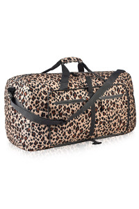 Duffel Bag 65L Packable Duffle Bag with Shoes compartment Unisex Travel Bag Water-Resistant Duffle Bag(Brown Leopard,65L)