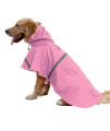 Nacoco Large Dog Raincoat Adjustable Pet Water Proof Clothes Lightweight Rain Jacket Poncho Hoodies With Strip Reflective (Xl, Pink)