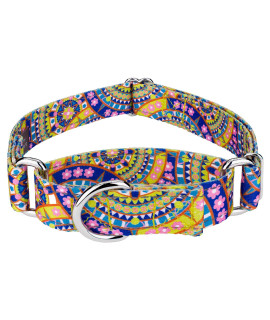 Country Brook Petz - Yellow Boho Mandala Reflective Martingale Dog Collar Collection with 12 Night Safe Designs (1 Inch, Extra Large)
