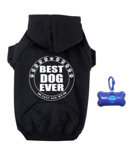 Pit Bull Gear Best Dog Ever Zipper Dog Hoodie & Poop Bag Holder Bundle Set (Large, White Ink)