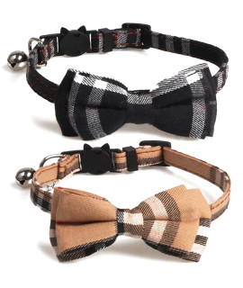 Kudes 2 Packset Cat Collar Breakaway With Cute Bow Tie And Bell For Kitty And Some Puppies, Adjustable From 78-105 Inch