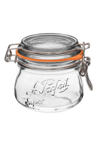 Le Parfait Super Jar - 250Ml French Glass Canning Jar Wround Body, Airtight Rubber Seal Glass Lid, 8Ozhalf Pint (Pack Of 4) Stainless Wire