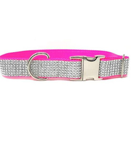 Big Pup Pet Fashion Hot Pink + White Rhinestone + Glitter Dog Collar for Girls, Sparkling, Blingy, Fancy Pink Dog Collar (L 1.5" W X 15-24)