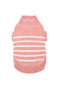 Blueberry Pet Cozy Soft Chenille Classy Striped Dog Sweater In Dusty Rose, Back Length 20, Pink Clothes For Dogs