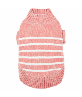 Blueberry Pet Cozy Soft Chenille Classy Striped Dog Sweater In Dusty Rose, Back Length 20, Pink Clothes For Dogs