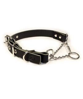 sleepy pup Adjustable Leather Martingale Chain, Limited Slip, Half-Check Chain, Training Dog Collar (X-Large: 22"-26", Black)