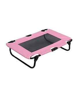 WOWOWMEOW Foldable Pet Elevated Outdoor Bed Steel Frame Mesh Cot Bed for Small Dogs (Pink)