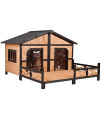 PawHut 59? L x 63.5? W x 39.25? H Wood Large Dog House Cabin Style Elevated Pet Shelter w/Porch Deck Natural