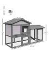 PawHut Rabbit Hutch Indoor, Wooden Bunny Hutch, Guinea Pig Cage, Small Animal Enclosure with Run Area, Removable No Leaking Tray, Asphalt Roof, Lockable Doors and Ramp, Gray