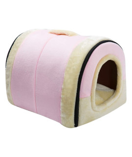 Hollypet Crystal Velvet Self-Warming 2 In 1 Foldable Cave House Shape Nest Pet Sleeping Bed For Cats And Small Dogs Pink