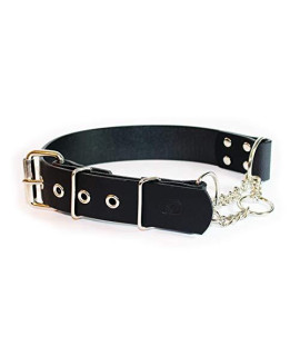 sleepy pup Big Dog Adjustable 1.5" Leather Martingale Chain, Limited Slip, Half-Check Chain, Training Dog Collar (X-Large: 22"-26", Black)