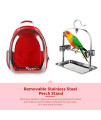 Baosity Pet Parrot Bird Carrier Backpack with Stainless Steel Perch Stand & Feeder - Red