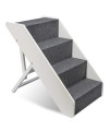 Arf Pets Wood Dog Stairs, 4 Levels Height Adjustment Wide Pet Steps, Foldable, White