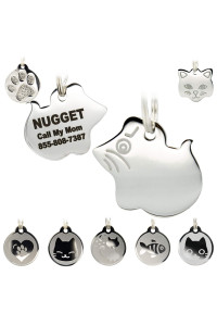 Stainless Steel Cat ID Tags - Engraved Personalized Cat Tags Includes up to 4 Lines of Text with Mouse Shape
